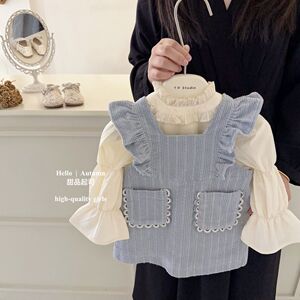女童装2023秋季款百搭长袖衬衫小香风时尚洋气木耳边背心裙两件套