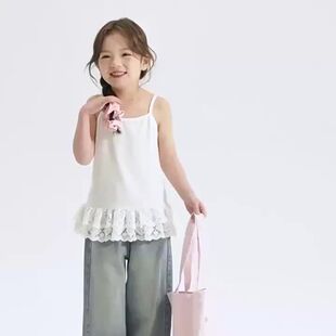 女童吊带衫2026春季新款儿童蕾丝边上衣女韩系甜美中大童背心T恤