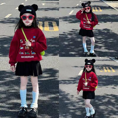 女童加绒卫衣套装秋冬2025儿童过年服裙子女孩大童蛇年本命年衣服