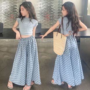 女童夏季套装波点裙裤2026新款洋气短袖休闲大童两件套儿童夏装潮