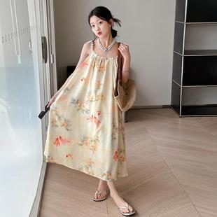女童夏季洋气吊带裙2025新款儿童度假连衣裙小女孩长款沙滩裙