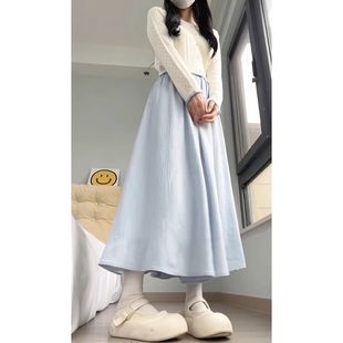 小个子半身裙垂感休闲阔腿裙裤 蓝色慵懒风冰丝裙裤 女童夏2025新款