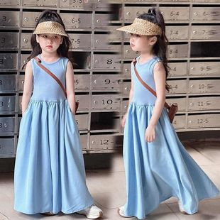 女童连衣裙夏季2025新款女孩韩系高级感夏装裙子简约小公主背心裙