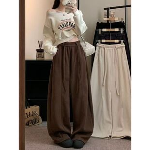 绑带松紧腰设计感阔腿裤 女童新款 爆款 简约百搭休闲裤 灯绒芯弯刀裤