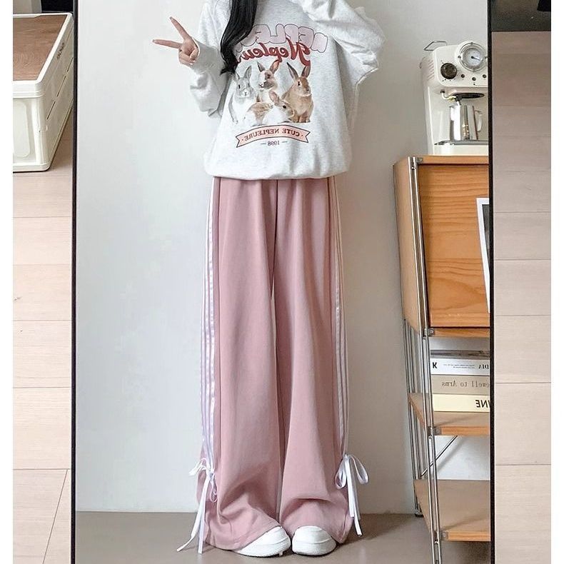 绑带设计感休闲裤女童春秋季2025新款显瘦高腰裤蝴蝶结休闲直筒裤