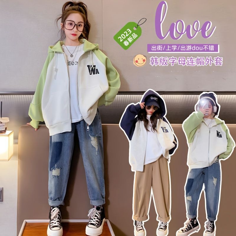 女童外套春秋时髦洋气2025新款中大童宽松卫衣棒球服学生休闲上衣