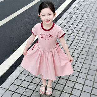 女童甜美连衣裙夏季2026新款儿童长款中裙子韩版女孩短袖
