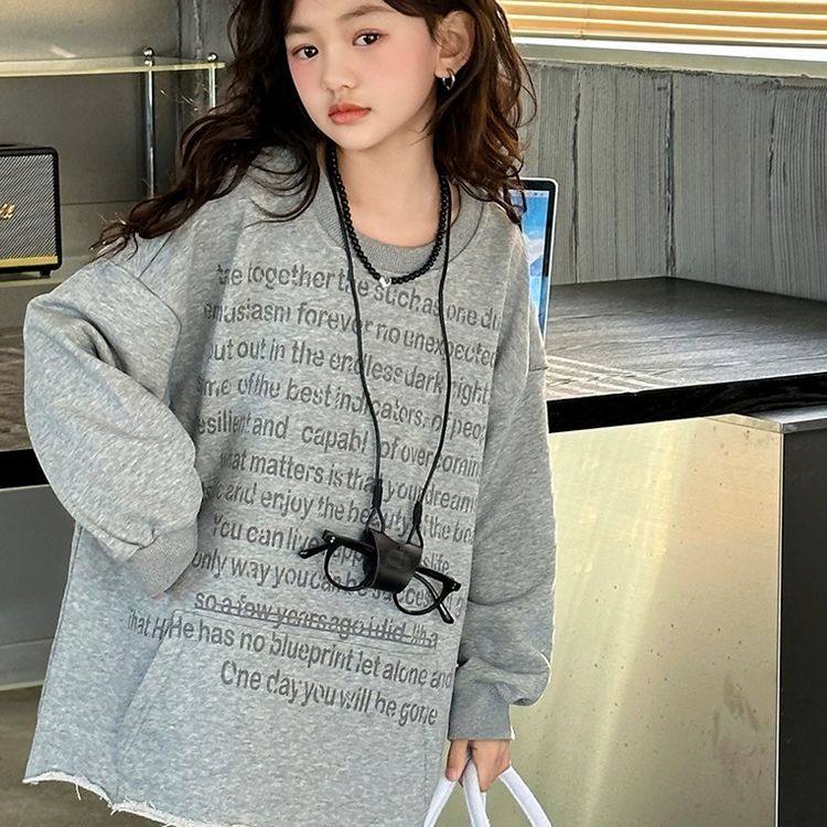 女童卫衣薄款2026秋冬新款休闲打底衫大儿童洋气时髦炸街宽松上衣图片