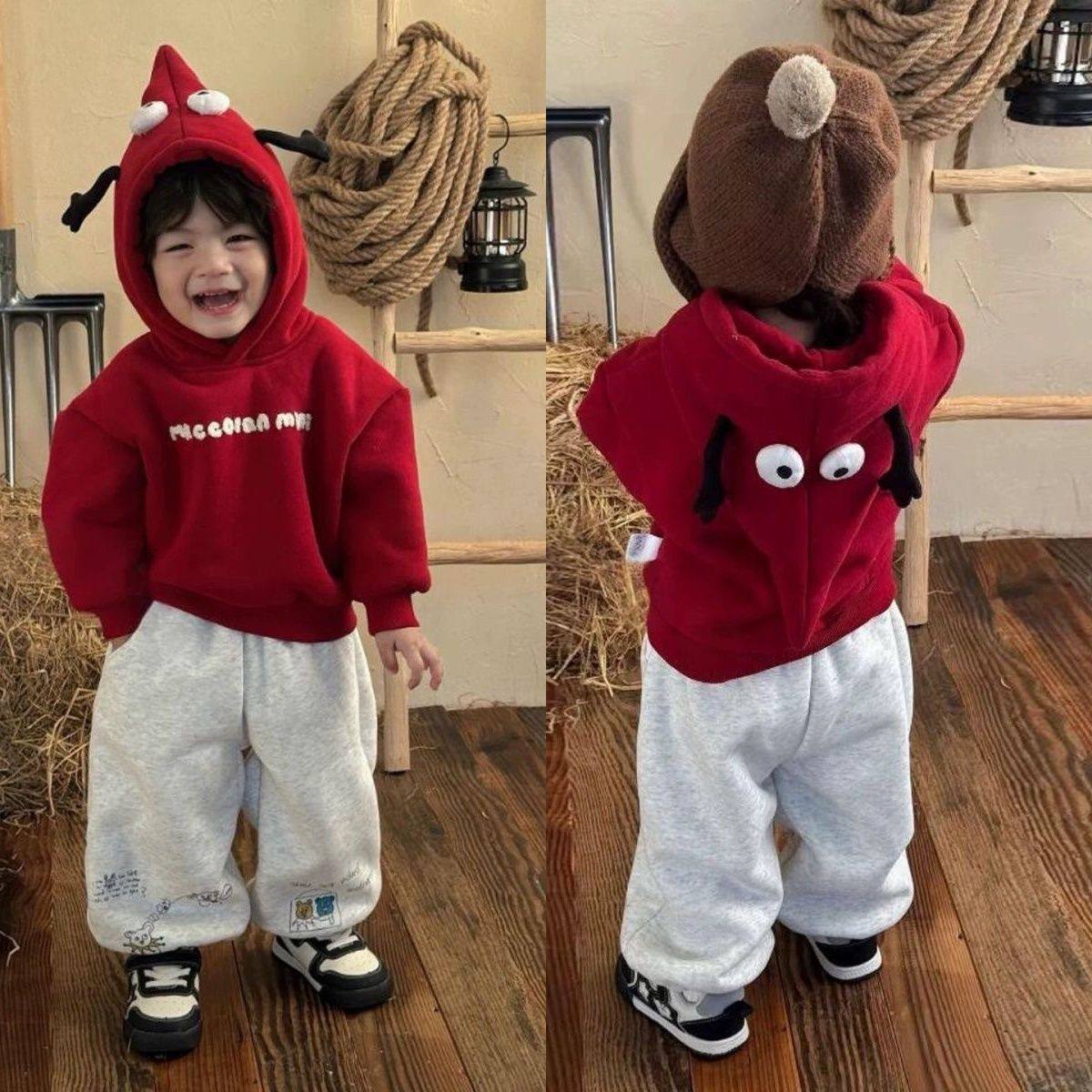 儿童圣诞新年服加绒套装红色冬季男童可爱连帽卫衣卫裤过年两件套,童装/婴儿装/亲子装,套装,淘宝优惠券,粉丝福利购,淘宝优惠卷