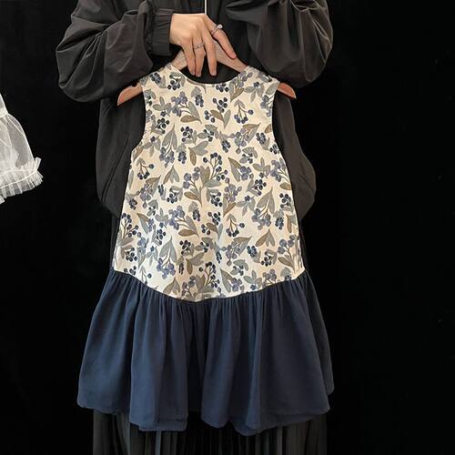 女童连衣裙2026夏季洋气宝宝碎花拼接背心裙儿童古典气质裙子