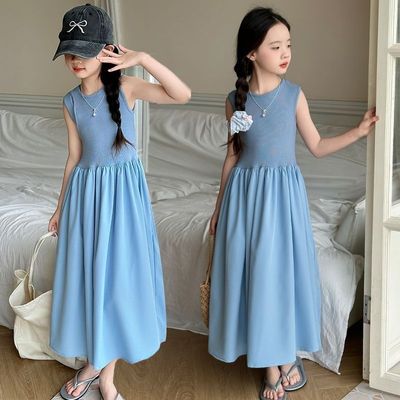 女童连衣裙2025新款洋气夏季儿童背心裙女孩夏天法式裙子大童长裙