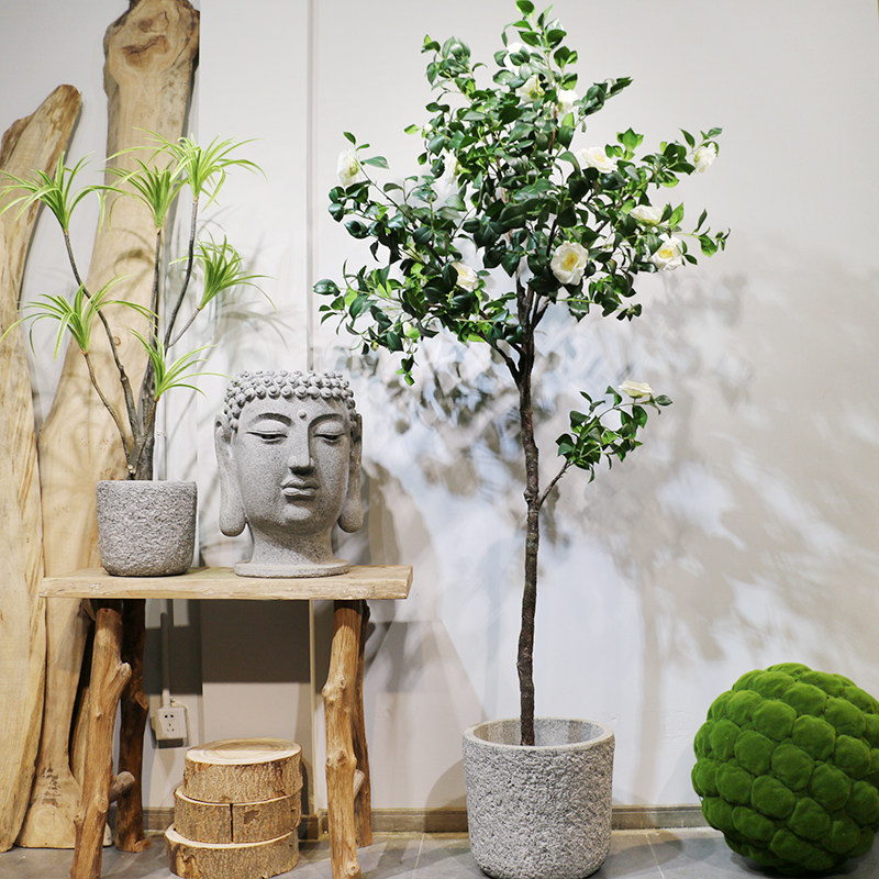 仿真山茶花树绿植物室内大型落地白色花假树盆栽样板间婚礼庆装饰
