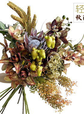 高级感轻奢风复古秋色仿真假花单支花艺设计样板房民宿软装插花