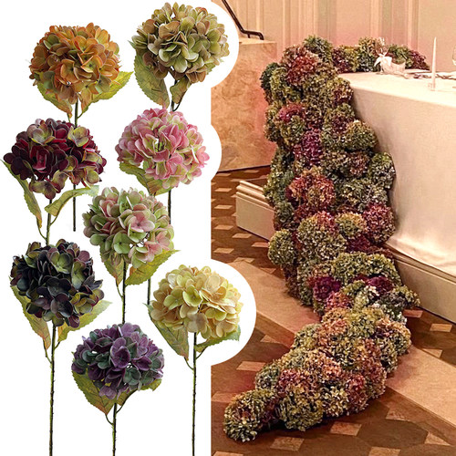 仿真单支绣球花手湿感3D打印绣球古典轻奢风软装假花绢花装饰摆设