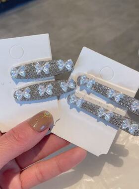 2025春夏新款镭射幻彩蝴蝶结珍珠鸭嘴夹闪亮水钻可爱甜美发夹边夹