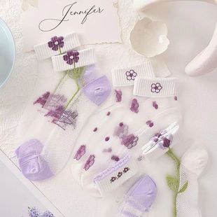 袜子女短袜薄款 夏季 丝袜玻璃丝花边水晶船袜透气低帮浅口ins潮袜