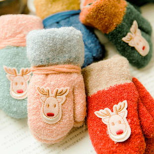 手套儿童3到6岁女孩冬五指手套保暖翻盖不分指男孩学生分手指手套