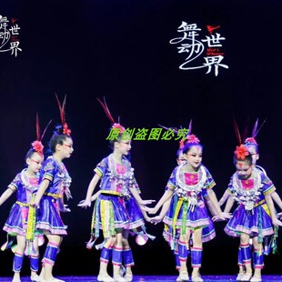《锦鸡炫美》桃李杯苗族舞蹈服儿童群舞民族民间舞台演出表演服W