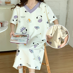 夏季超大码冰丝短袖孕妇哺乳期睡衣待产睡裙5月份6宽松产妇月子服