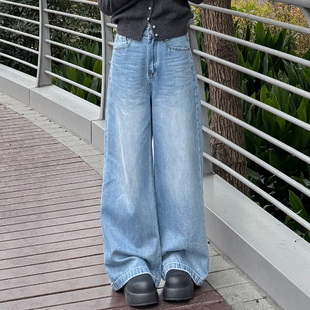 阔腿牛仔裤女2026春季新款高腰显瘦宽松直筒简约休闲拖地长裤百搭