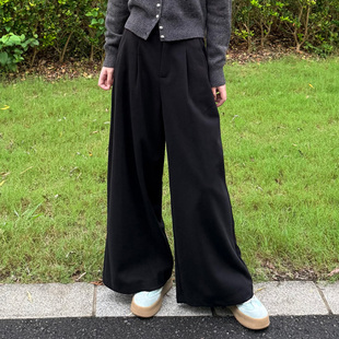 宽松高腰羊呢休闲裤女秋冬直筒显瘦阔腿垂感通勤百搭长裤女士新款