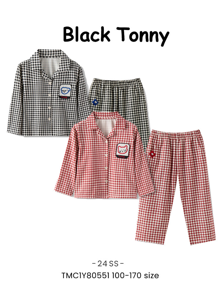 LITTLE BLACK TONY CHILDRENS PAJAMAS SPRING AND AUTUMN COTTON MODAL BOYS AND GIRLS AUTUMN AND WINTER LONG SLEEVE LITTLE BLACK TONI NICKNAME LOUNGEWEAR