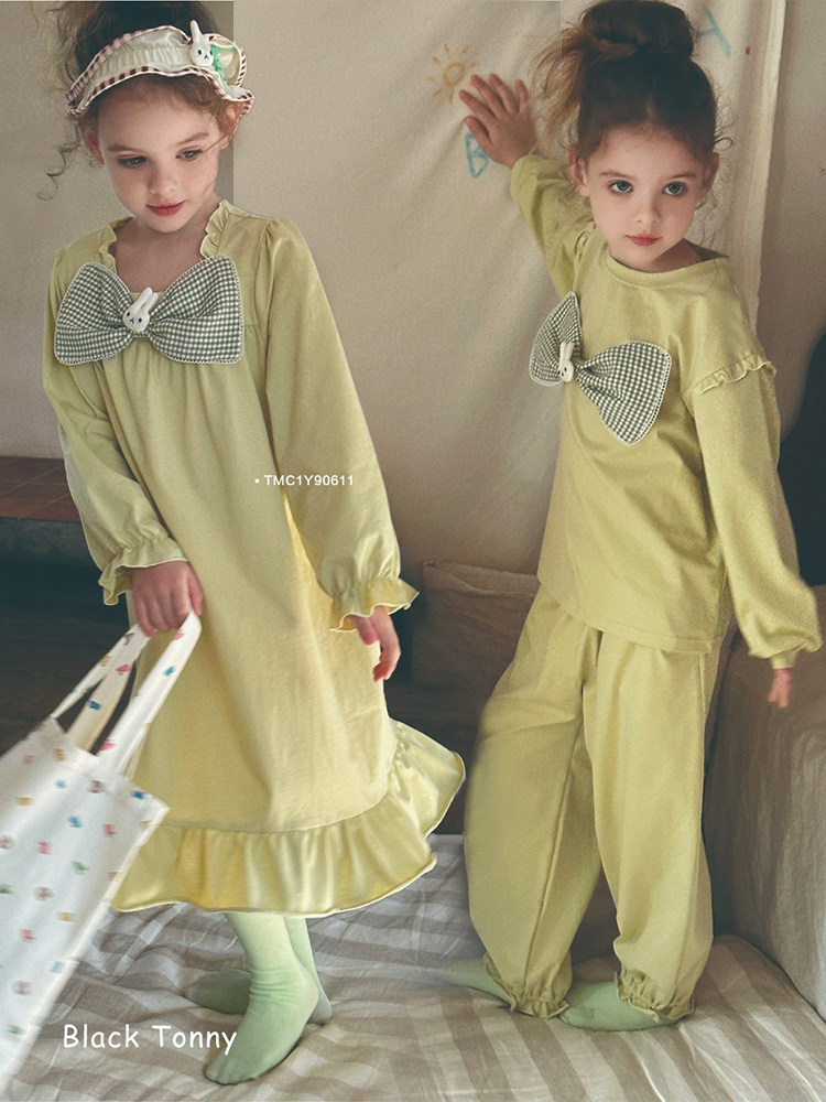 LITTLE BLACK TONY CHILDRENS PAJAMAS SPRING AND AUTUMN COTTON MODAL BOYS AND GIRLS AUTUMN AND WINTER LONG SLEEVE LITTLE BLACK TONI NICKNAME LOUNGEWEAR