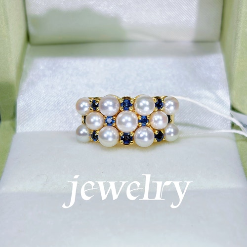 【御木本】MIKIMOTO 珍珠蓝宝排戒  18K  13.6g  中古珠宝