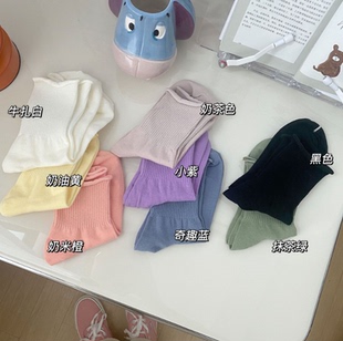 卷边袜子女ins潮韩国彩色春秋夏季纯色女袜纯棉夏天糖果色中筒袜