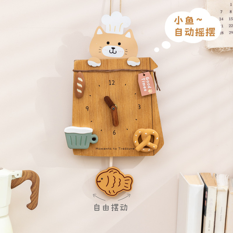 治愈可爱小猫挂钟墙上会动装饰画图片