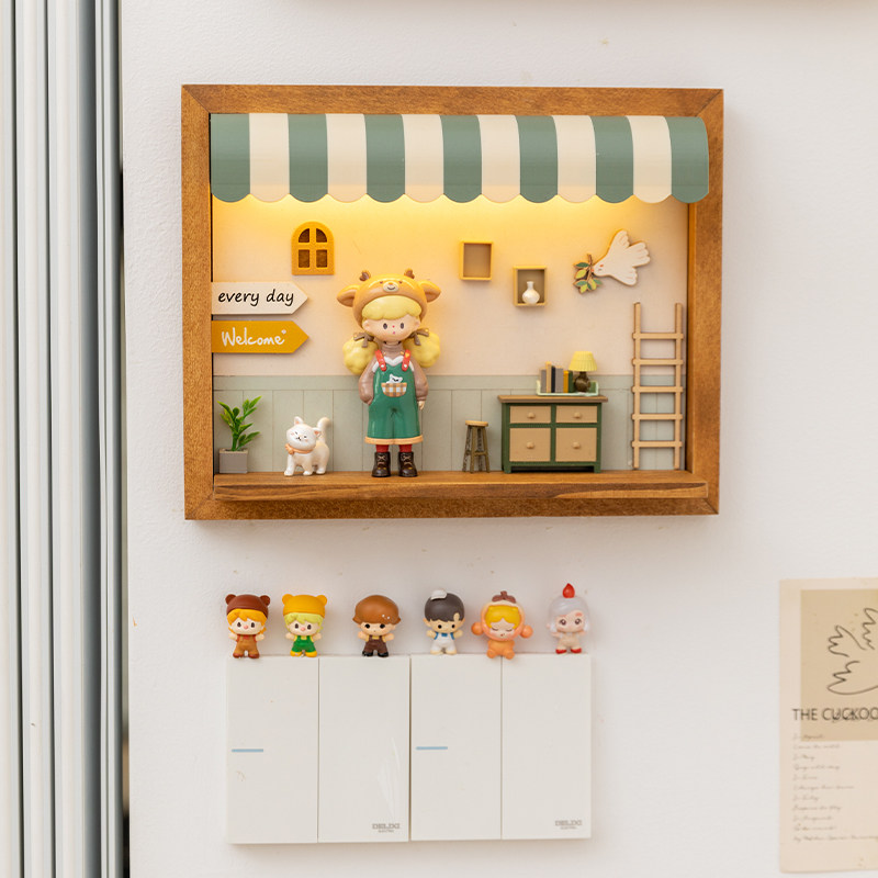 可爱治愈壁灯盲盒造景展示架挂画图片