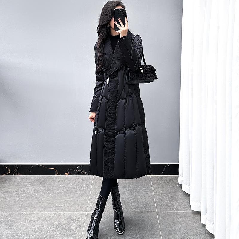 新中式提花羽绒服女长款过膝