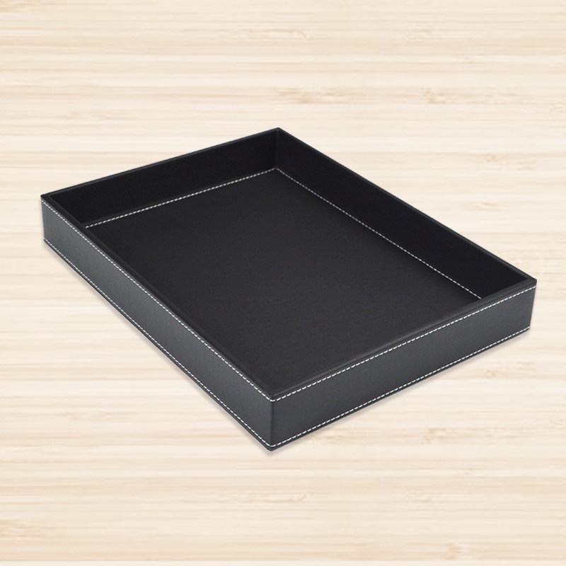 高档小号方形全皮革时尚商务办公文件收纳储物茶水糖果盘酒水托盘