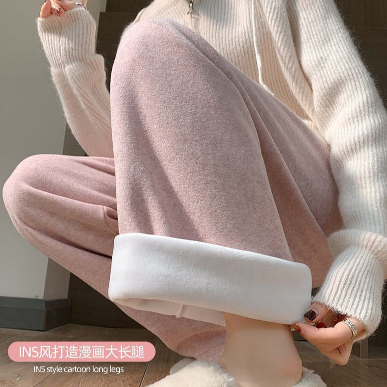 毛巾羊绒阔腿裤女冬季新款高腰显瘦裤子高级感加绒加厚糯米休闲裤