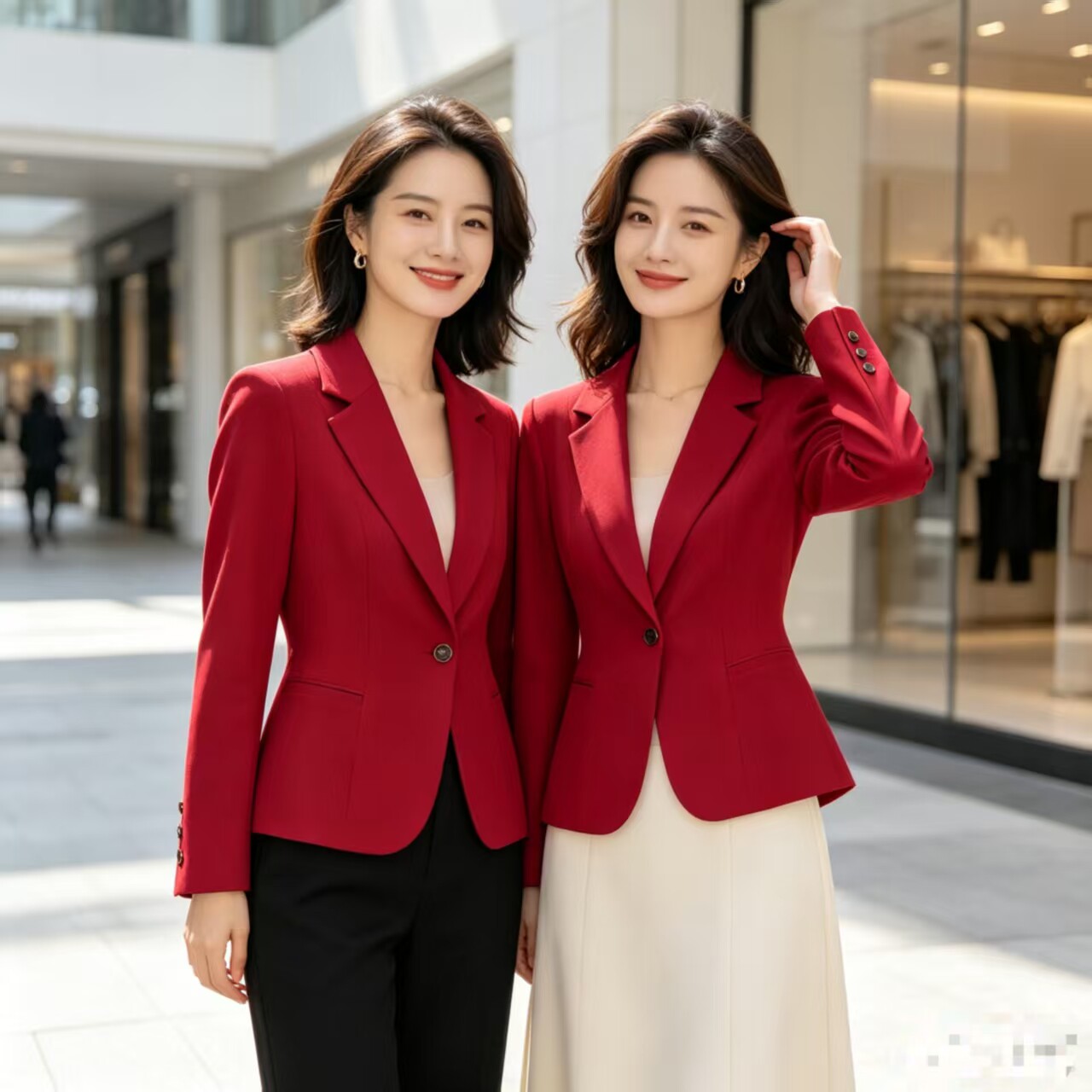 红色修身显瘦通勤女西装