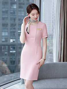 职业连衣裙女2025夏季新款短袖气质女神范美容院前台珠宝店工作服