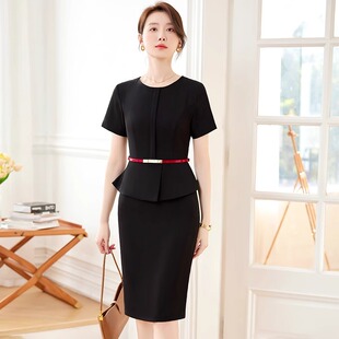 职业连衣裙女2025夏季短袖修身气质女神范美容院前台珠宝店工作服