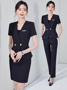 职业套装女新款夏季短袖气质西服酒店前台美容院工装珠宝店工作服