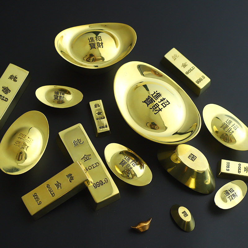 纯铜金元宝摆件風水 实心大元宝家用供奉家居纯黄铜礼品工艺品