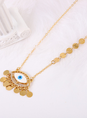 爆品时尚眼睛天然贝母精美百搭恶魔之眼锆石项链女