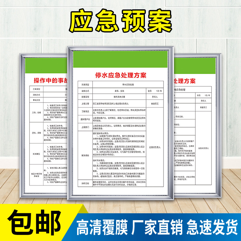 食品厂餐厅安全管理制度牌停水停电应急处理方案操作事故断餐发生火灾