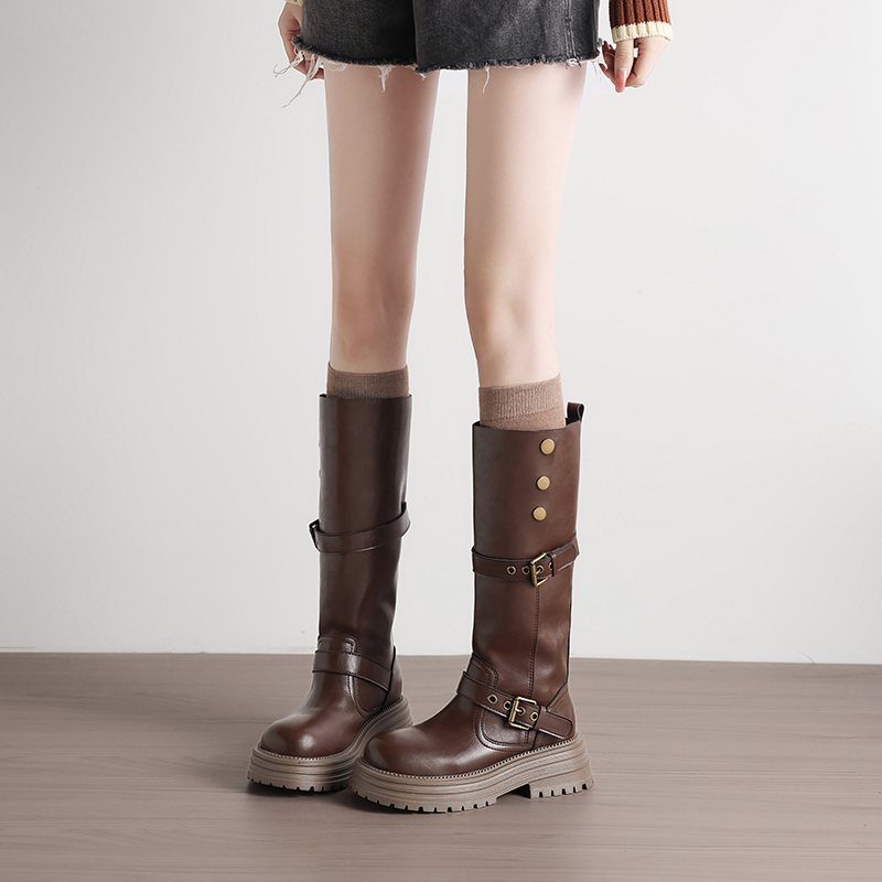 厚底美拉德复古中筒靴短靴女