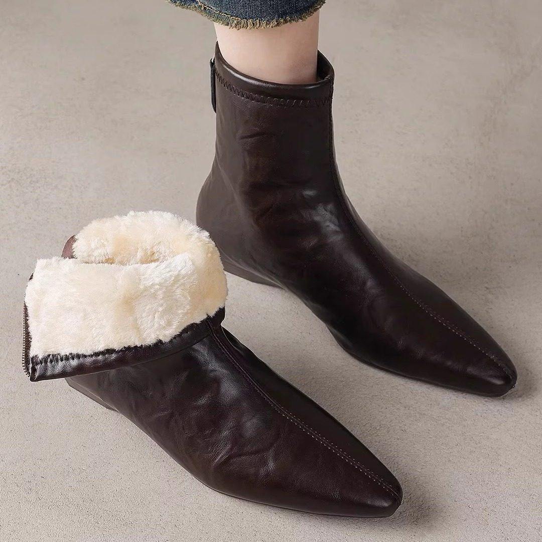 真皮~法式尖头内增高2cm低跟弹力瘦瘦靴女气质百搭后拉链加绒棉靴,女鞋,时装靴,淘宝优惠券,粉丝福利购,淘宝优惠卷