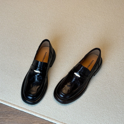 真皮复古一脚蹬乐福鞋女厚底