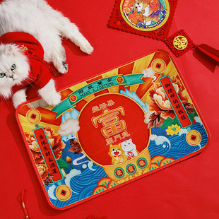 领养之家/原创喵来运转地垫新年暴富地垫门垫入门垫防滑毛毡手绘