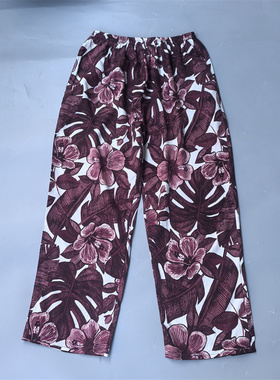 柔软清仓捡漏100%真丝绢纺红花女裤桑蚕丝长裤两侧兜休闲裤透气新