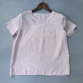 简约短袖 粉红色不透 100%真丝提花透孔花萝上衣桑蚕丝女T恤夏季 新