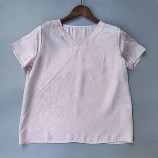 粉红色不透 100%真丝提花透孔花萝上衣桑蚕丝女T恤夏季简约短袖新