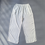 米白格纹提花 100%真丝绢纺女裤 桑蚕丝长裤 新品 两侧兜柔软休闲裤