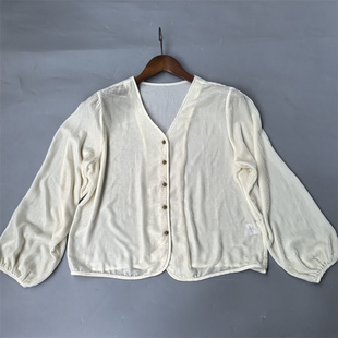 清仓捡漏~软糯100%真丝丝绒短款小开衫V领女衬衫长袖秋百搭上衣新